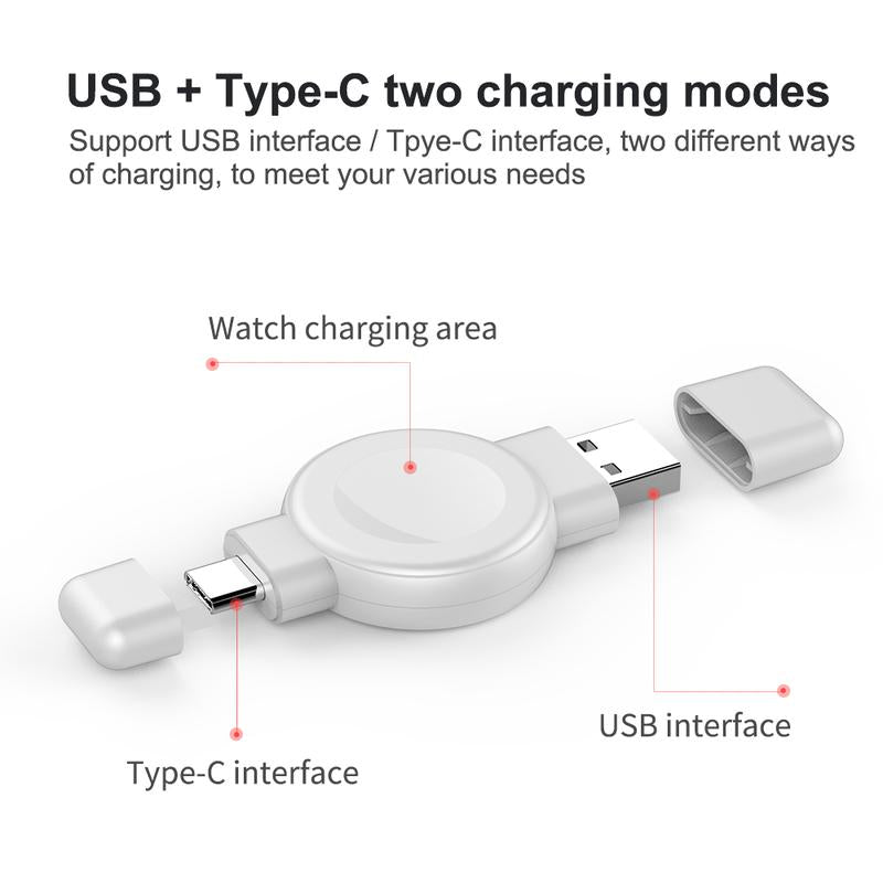 Amfilm Portable Watch Charger for Apple Watch, Travel Charger for Iwatch with USB-C & USB-A Fast Charging Magnetic Wireless Charger for Apple Watch Se/Ultra 2/Series 9/8/7/6/5/4/3/2 (White)