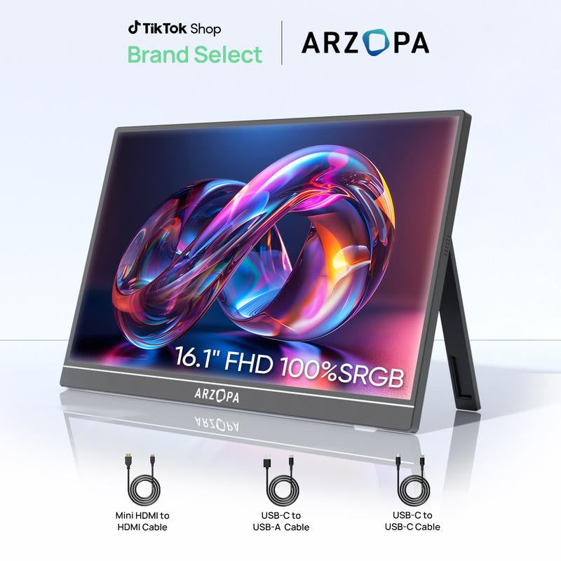 ARZOPA 16.1" Portable Monitor 100%Srgb FHD 1080P Portable Laptop Monitor Display IPS Eye Care Screen for High-End Office & Entertainment